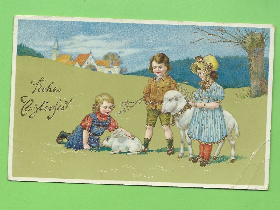 Cartoline postali: Ostern Postkarte Lamm Hase 1915 – Usato da Zürich venduto da t24_de
