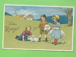 Ostern Postkarte Lamm Hase 1915