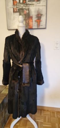 Elegante Vintage Pelzmantel in Schwarz - Braun Fell Leder