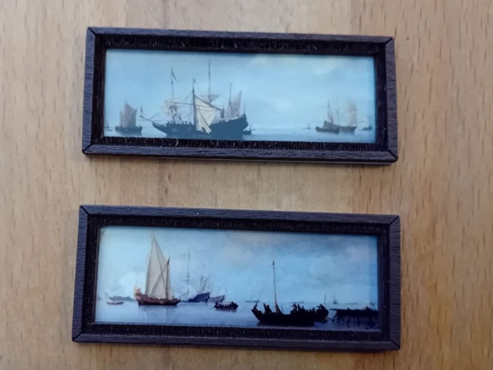 Melody Jane Puppenhaus-Zubehör: Marine Schiff Gemälde In Ovalem Goldrahmen – Miniatur-Bild Für 1:12 Maßstab