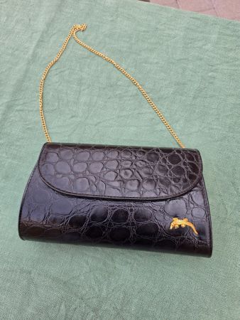 Damen Handtasche Vera Pelle Leder Kroko Prägung schwarz