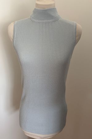 Ärmelloser Feinstrick-Pullover Rollkragen-Top Hellblau G