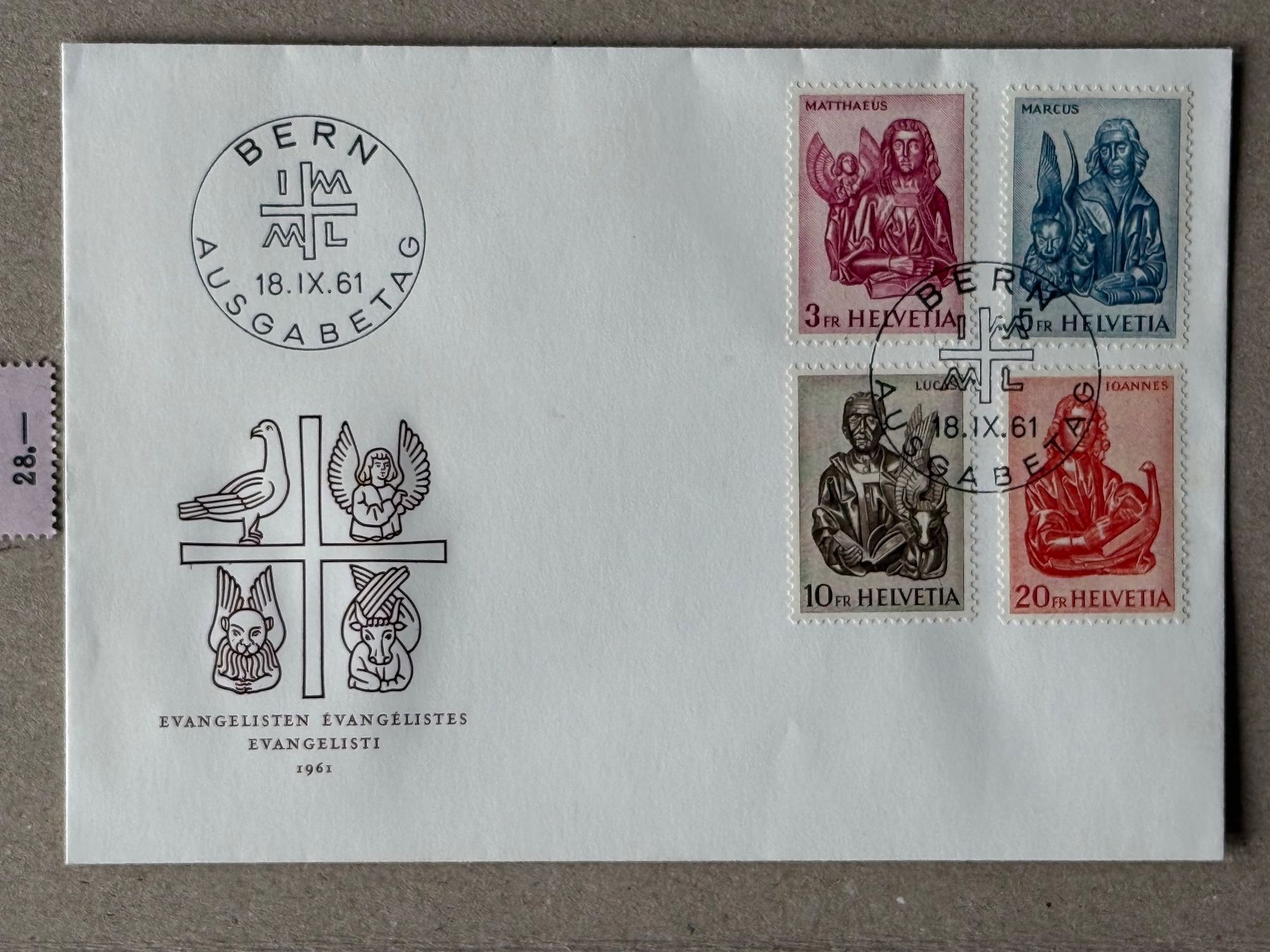 Alle Briefmarken: 381-384, FDC Evangelisten – Gebraucht aus Aarau von hilde47