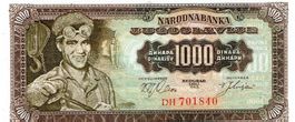 Yugoslavia 1000 Dinara 1963 P-75 UNZ Prefix DH