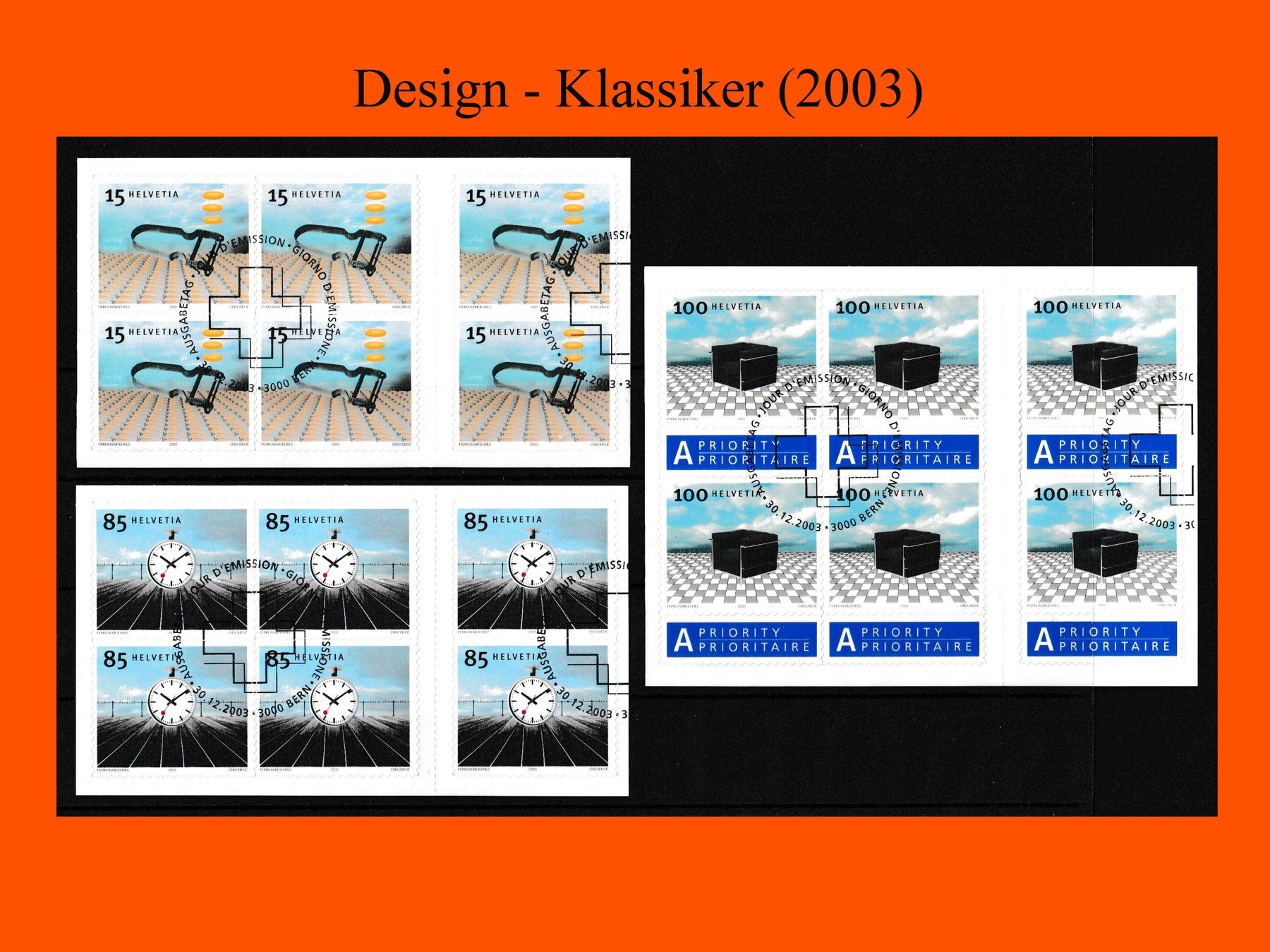 Tutti i francobolli: Sechserblock-Serie "Design-Klassiker" (2003) – Nuovo (secondo la descrizione) da Dübendorf venduto da Jumbo1990