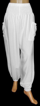 Pumphose bequeme Pluderhose Schlupfhose aus Viskose weiss
