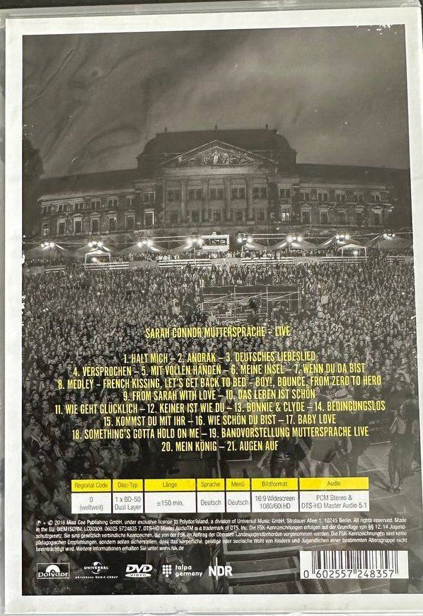 Tutti i DVDs: Sarah Connor - Muttersprache LIVE - DVD – Usato da Beringen venduto da Mantafisch1 1