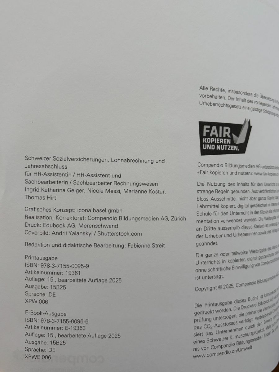 Libri: Schweizer Sozialversicherungen Lohnabrechnung Compendio 2025 – Usato da Niederhasli venduto da ach_m5rb 2