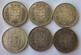 Suisse 5 francs argent lot de 6p. 1931/1932X2/1933/1935/1969