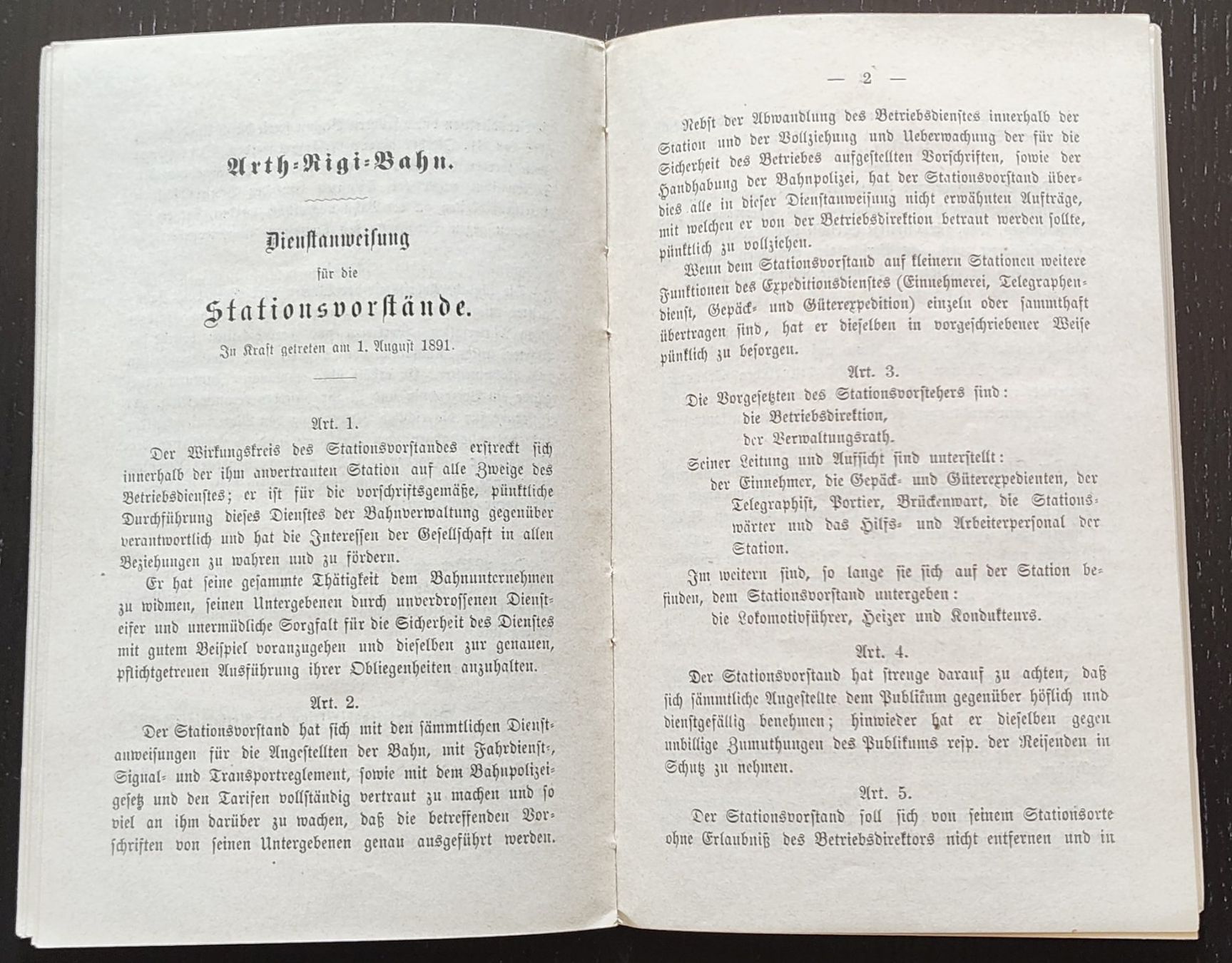 Documenti: ARB Rigi-Bahn Dienstreglement 1891 – Usato da Biberist venduto da Slick 9