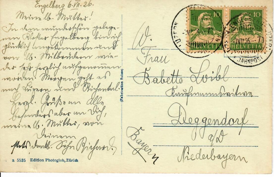 Cartes postales: Engelberg 1926 – D'occasion à Hochdorf par Ziegel-16 1