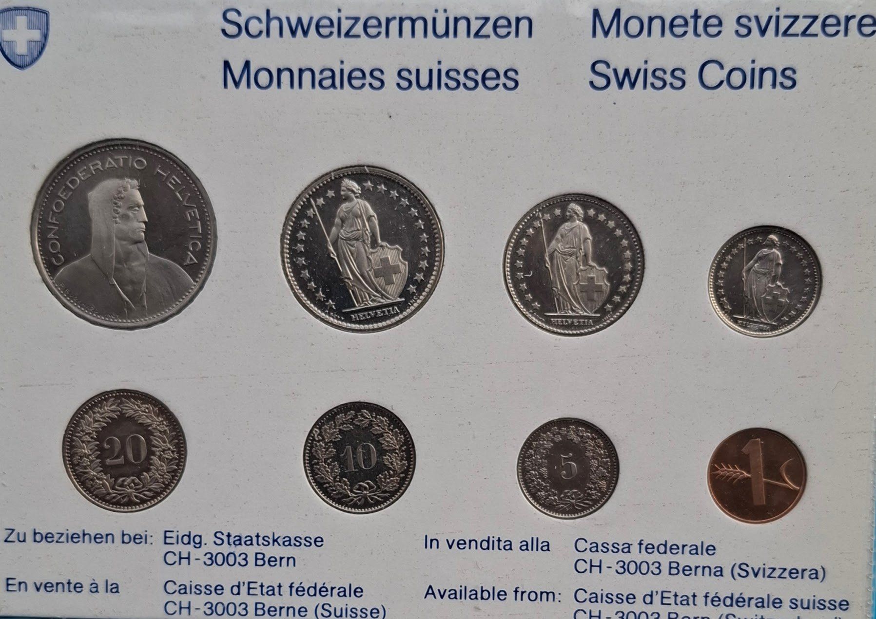 Tutti le monete: SET de monnaie suisse de 1976 - non circulé FDC – Nuovo e nell'imballaggio originale da Fribourg venduto da Kiki020 1