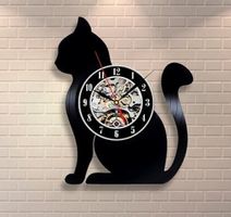 Katze Schallplatten Uhr / NEU