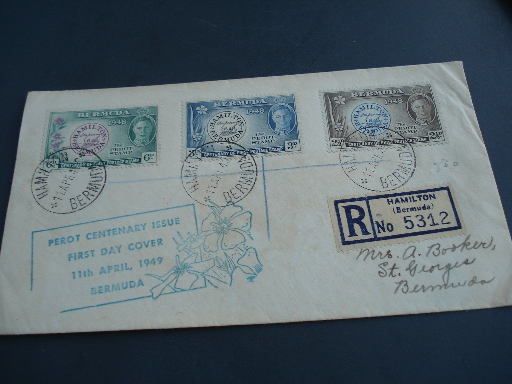 Tutti i francobolli: R-FDC Bermuda 1948, gelaufen, Perot Centenary Issue – Usato da Niederwil AG venduto da morostahu