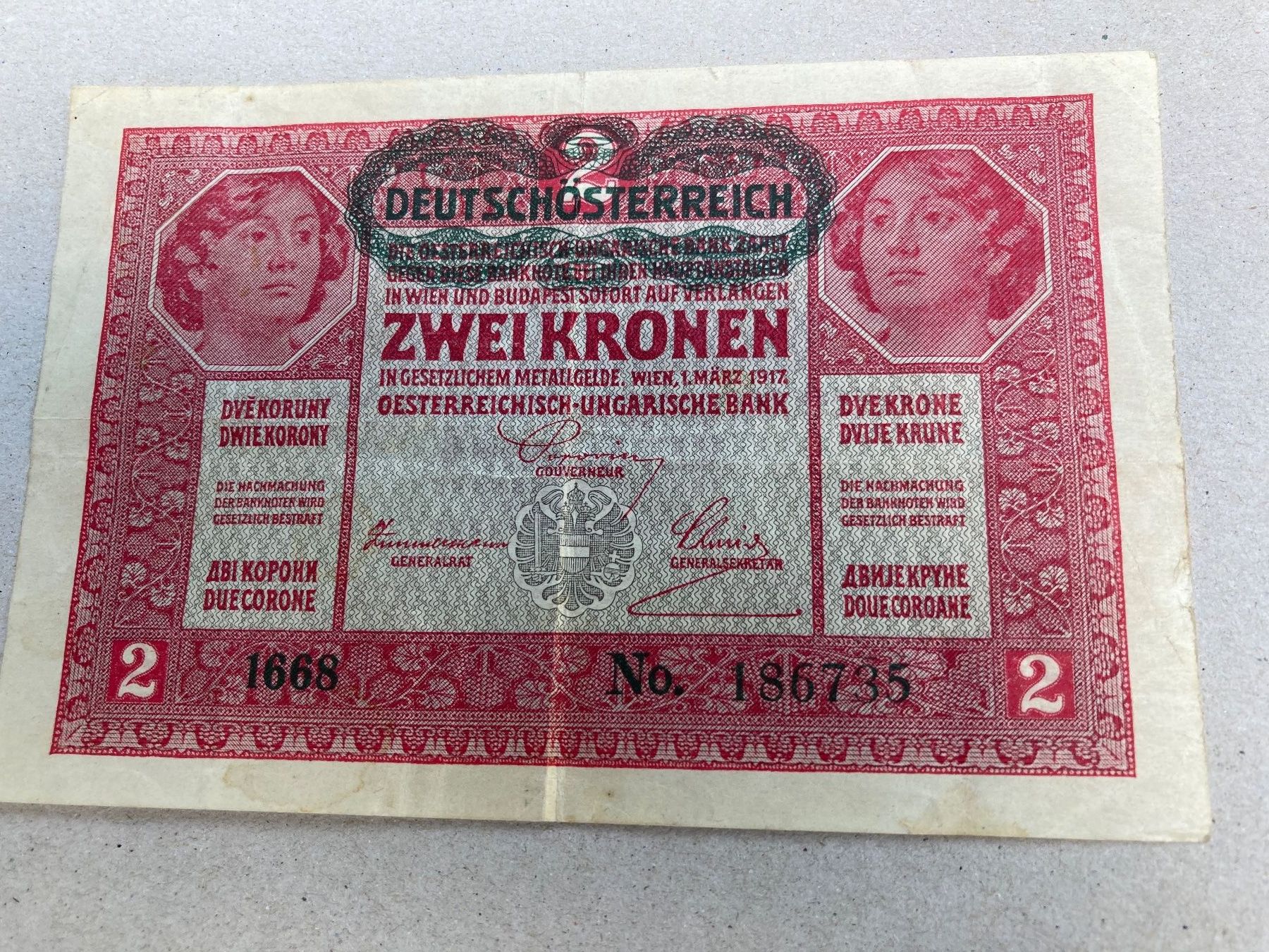 Banconote: Deutschösterreich Zwei Kronen - 1917 – Usato da Zürich venduto da Ralfli