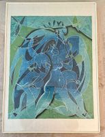 Hans Erni, Kunstdruck gerahmt, weiblicher Akt mit Hahn“