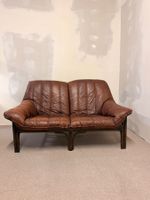 Vintage 2-sitzer Ledersofa mit Bambusgestell aus den 60er