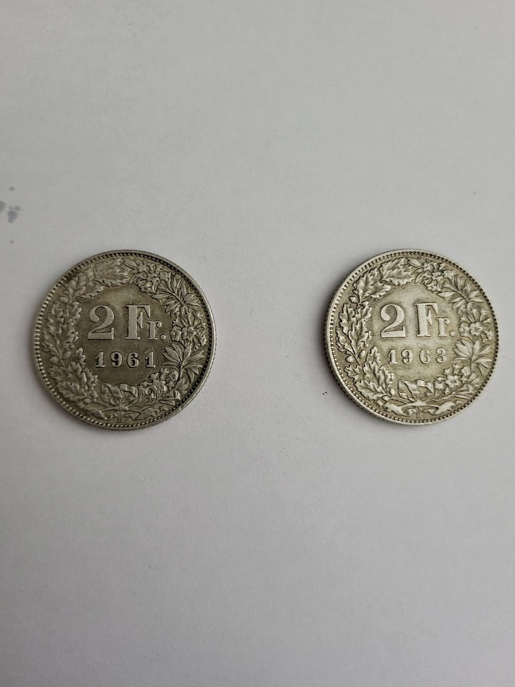 Alle Münzen: 2X Fr 2.-, 1961, 1963 – Gebraucht aus Riehen von tamola67
