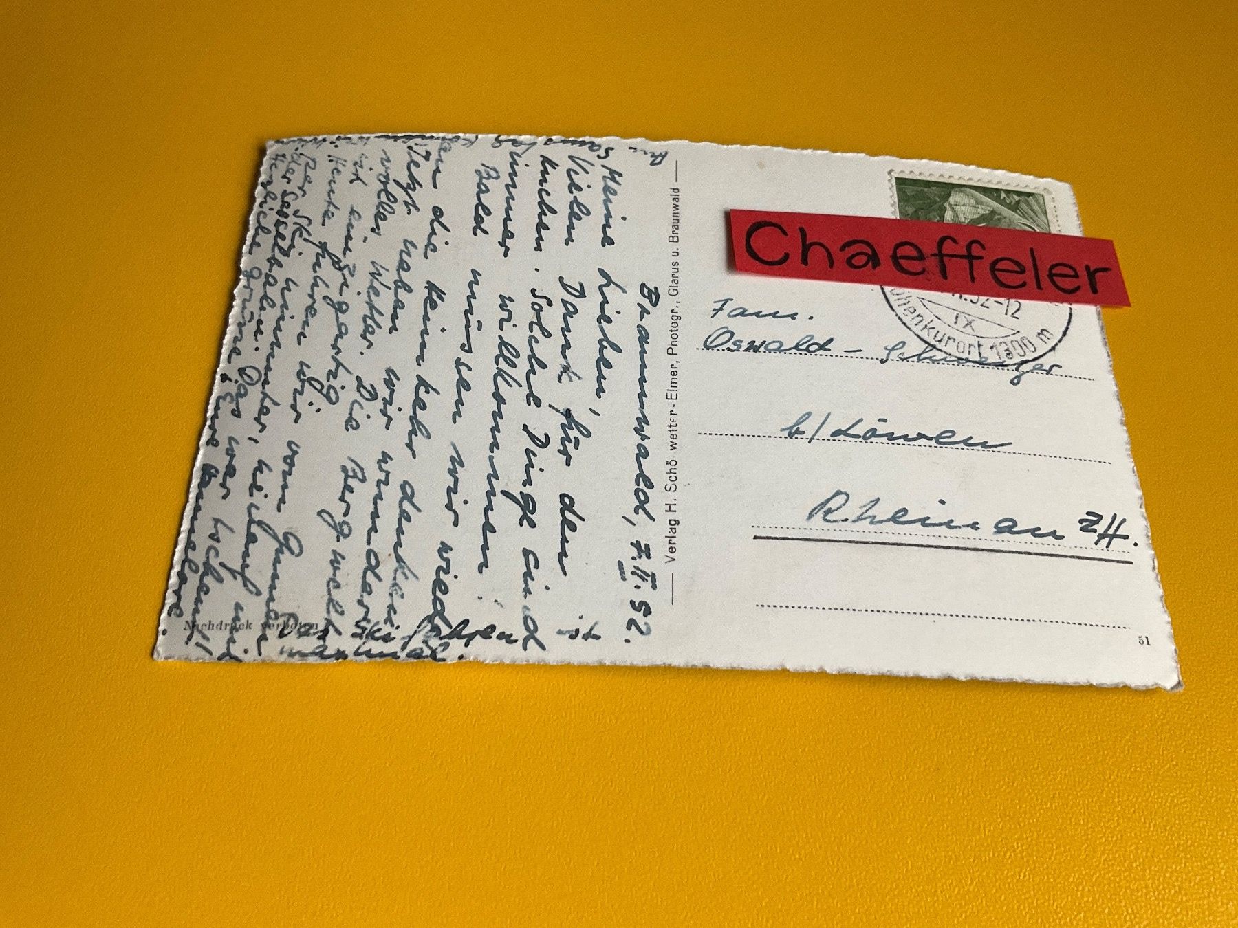Cartoline postali: 1952 - Braunwald Tödikette im Winter – Usato da Zürich venduto da Chaeffeler 1