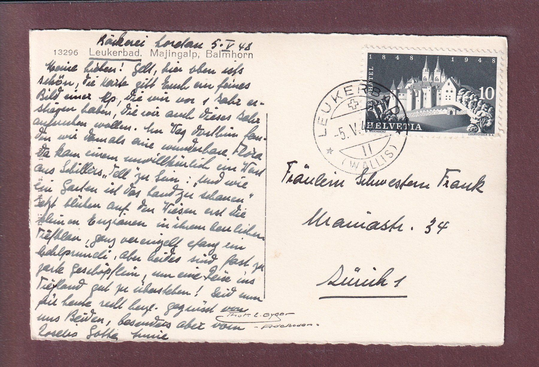 Cartoline postali: LEUKERBAD - Majingalp - Balmhorn - 1948 – Usato da Pully venduto da nicecards 1