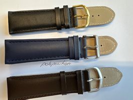 3 Leder Armbänder für Uhren 24mm Braun Schwarz Blau