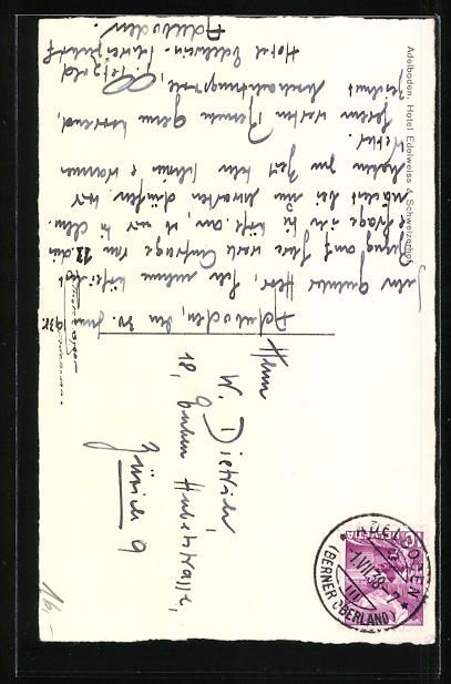 Cartoline postali: Adelboden, Hotel Edelweiss, Schweizerhof – Usato da Berlin venduto da bartko-reher 1