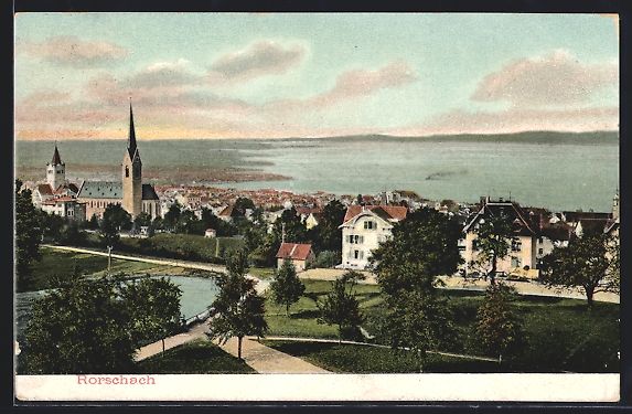Cartes postales: AK Rorschach, Ortsansicht mit Kirche – D'occasion à Berlin par bartko-reher