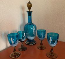 Antike Wasser- /Getränke-Karaffe mit 4 Gläsern - Handarbeit
