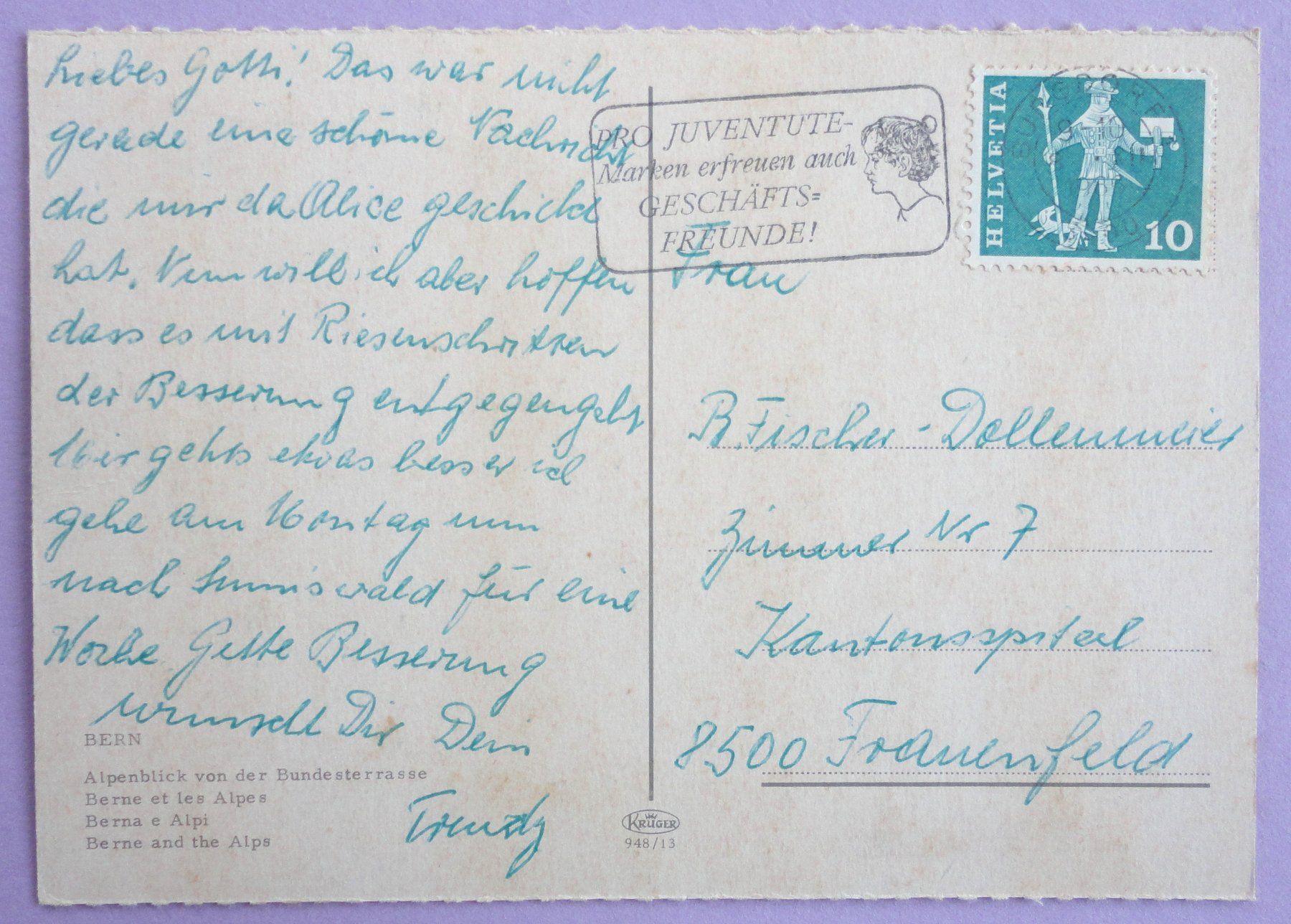 Cartoline postali: Bern, Alpenblick von der Bundesterrasse – Usato da Fétigny venduto da Billy2miny 1