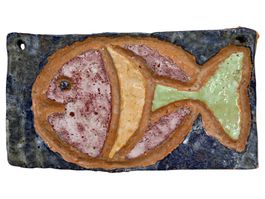Plaque murale décorative en terre cuite émaillée poisson