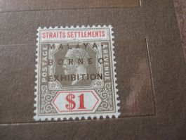 Straits Settlement, 1 Dollar, *, Üdruck MalayaBorneo Exhibit