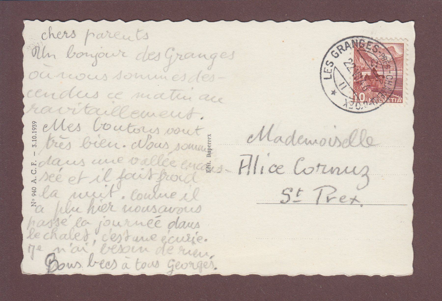 Cartoline postali: LES GRANGES près Château d'Oex - 1946 – Usato da Pully venduto da nicecards 1