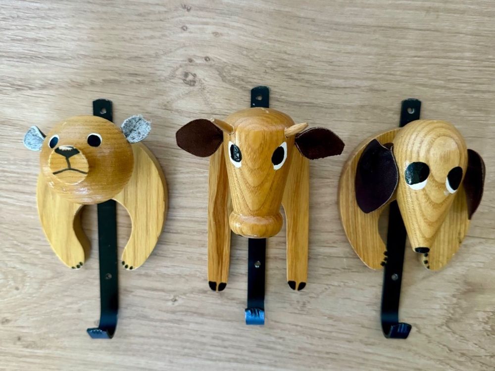 3 ältere Holz Kleiderhaken Tiere Wonny gesetzlich geschützt (Gebraucht ...