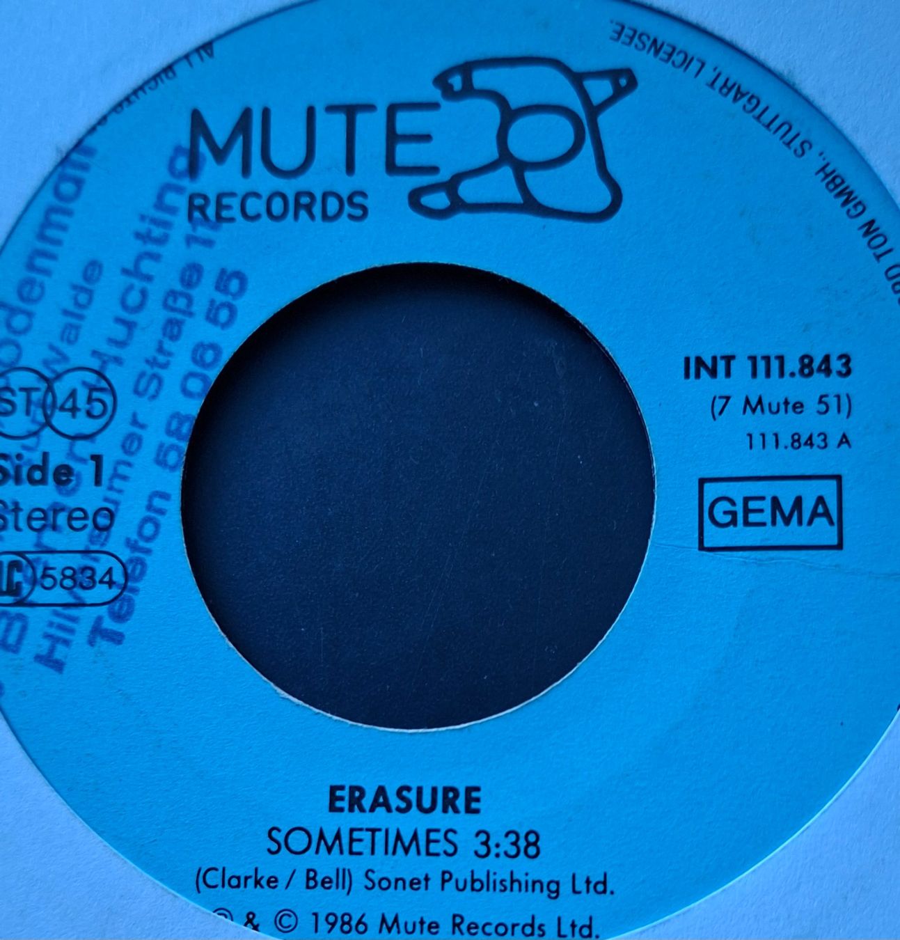 Schallplatten: Vinyl-Single Erasure - Sometimes – Gebraucht aus Langenthal von Modo39