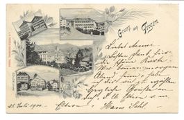 Gruss aus Trogen (AR) 4 Bilder: Rathaus - Dorfplatz - 1900