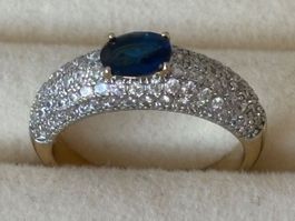 Luxus Elegante Gr.19/9 Ring Farbe: Gold /blau Zirkonia