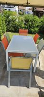 Gartentisch mit 6 Stühlen, Aluminium/Glas, sommerlicher Look