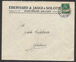 Solothurn Bedarfsbrief Eberhard Jaggi  El. Anlagen 19.5.1928