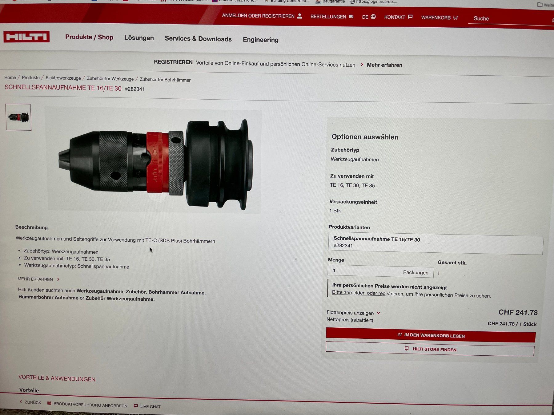 Hilti Trapani: Hilti Schnellspannfutter – Usato da Stein am Rhein venduto da fab_gsy9 2