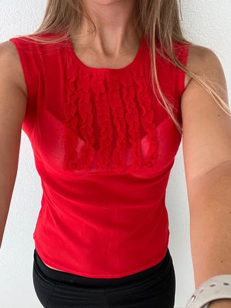 Lady work shirt, red, size S, half transparent