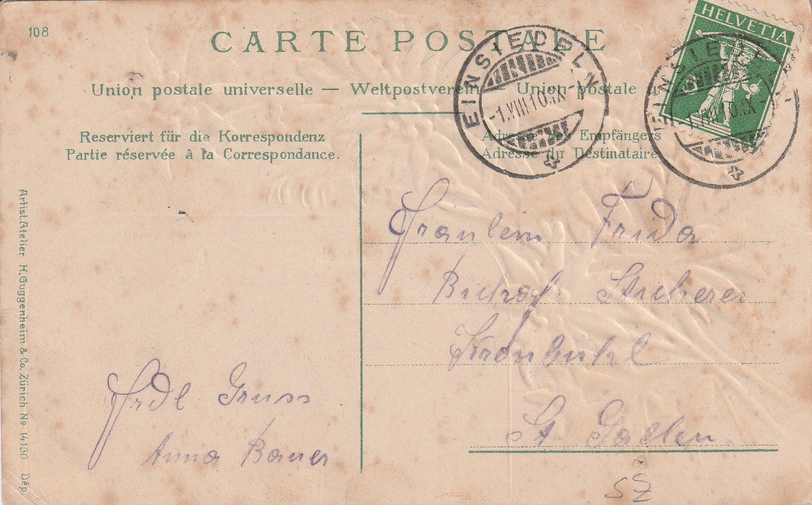 Cartoline postali: Kt.Schwyz-Einsiedeln-Präge Litho 1910 – Usato da uttwil venduto da Koehlerfred 1