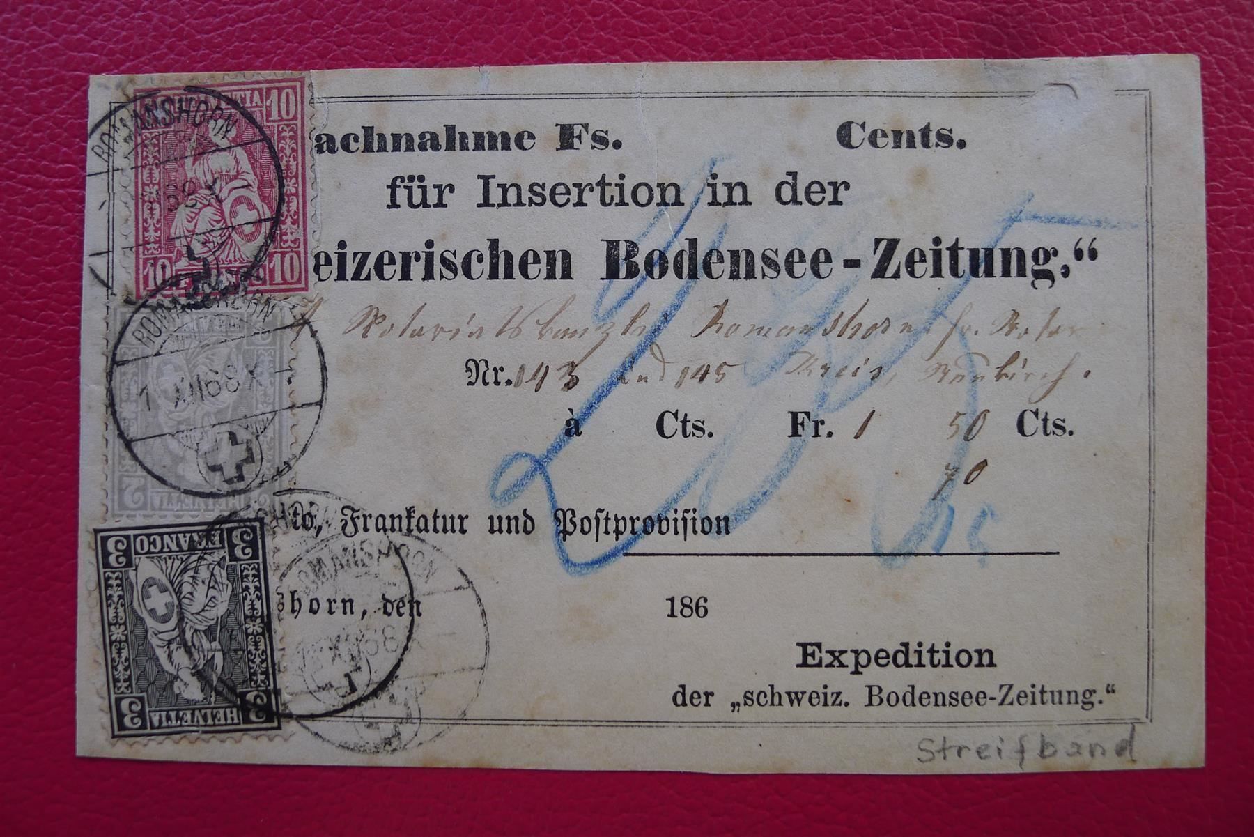 Tutti i francobolli: 38+28+29 auf BRIEF von ROMANSHORN Attest – Usato da Sursee venduto da Luzernerraute