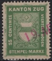 15 Centimes Fiskalmarke vom Kanton ZUG