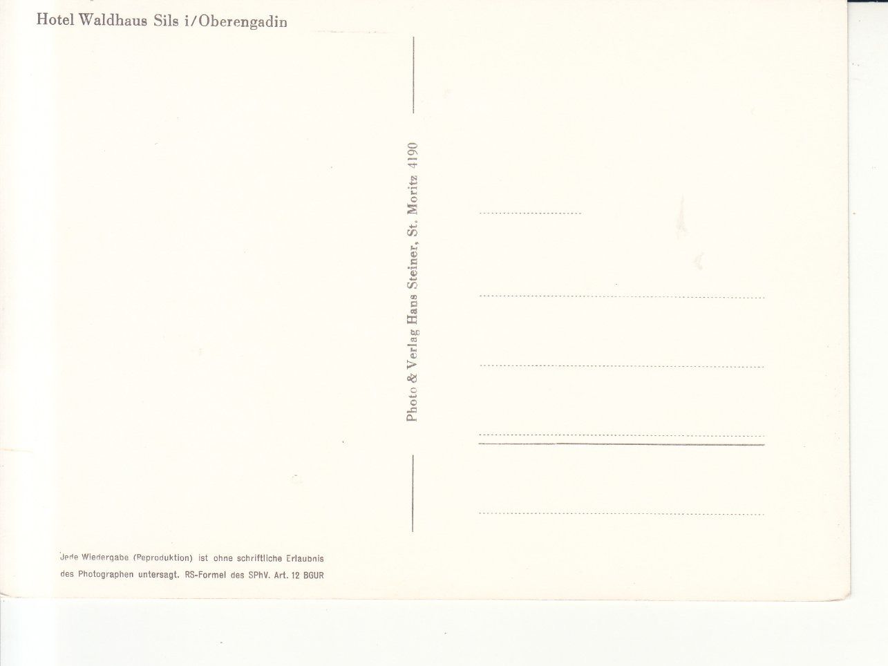 Ansichtskarten: Sils Waldhaus ca. 1960 – Gebraucht aus Bürglen TG von StampGraf 1