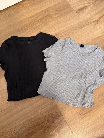 Shein Crop Tops, gerippt, Schwarz & Grau Gr S