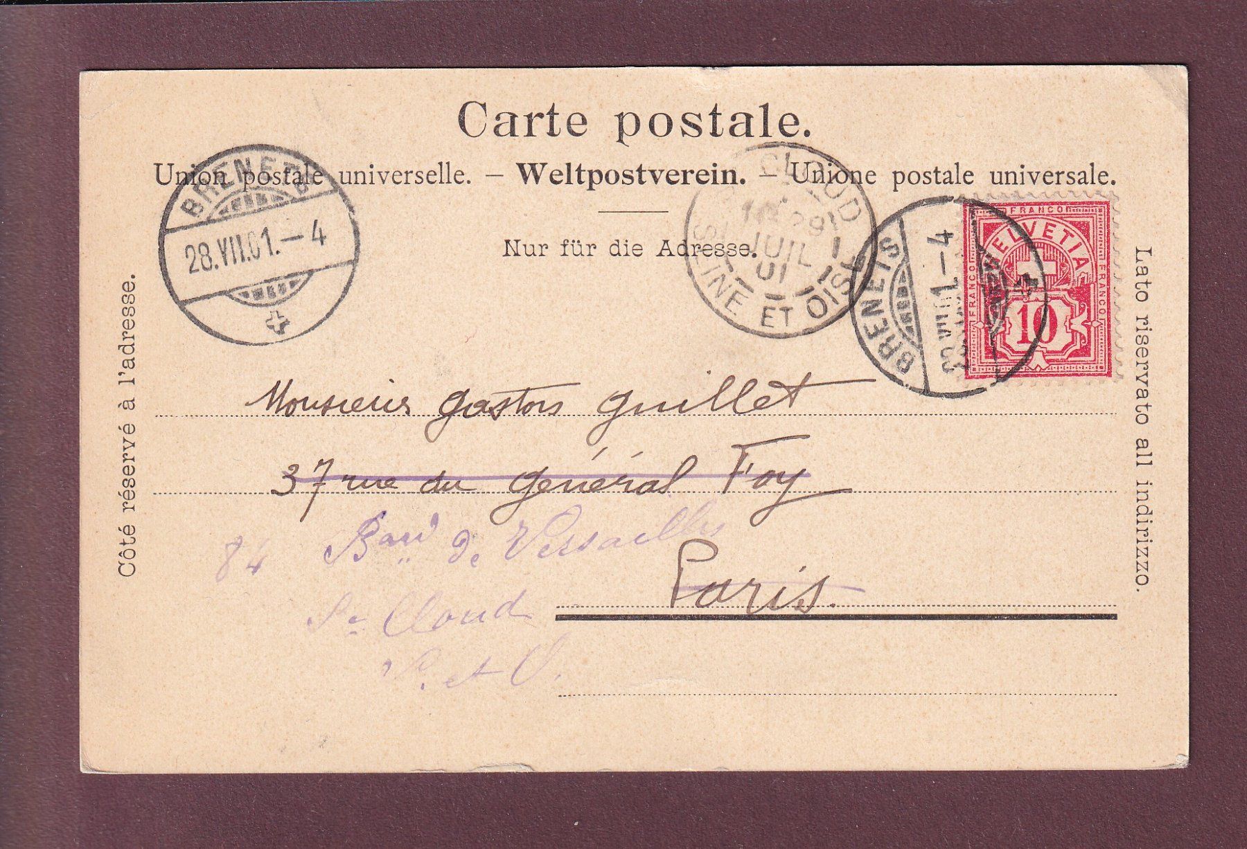 Cartoline postali: COL DES ROCHES - Vaches - 1901 – Usato da Pully venduto da nicecards 1