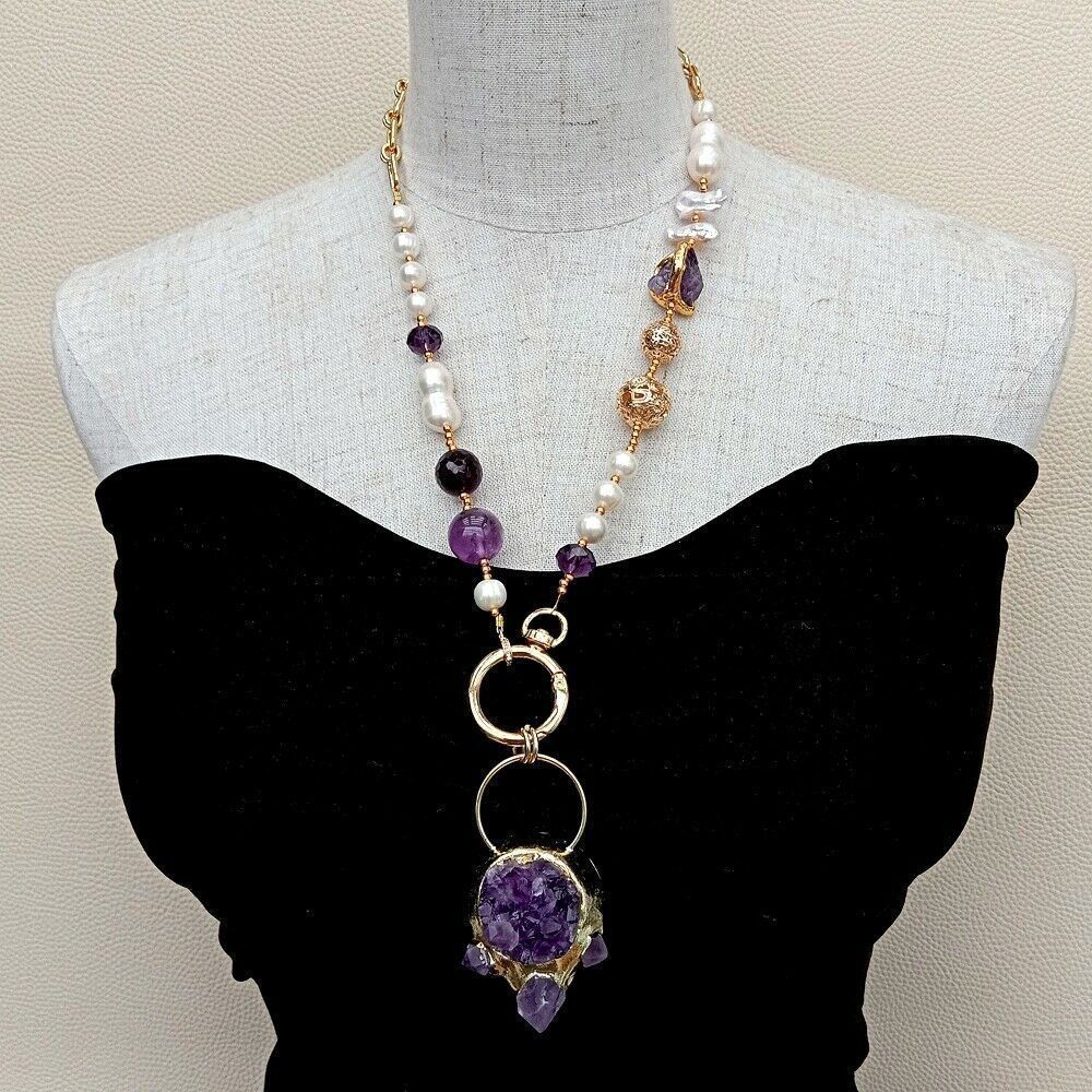 Ketten: Mina Druzy Amethyst Perlen Kette Echt Collier Perle Vrai – Neu (gemäss Beschreibung) aus Prilly von ilyria73 2