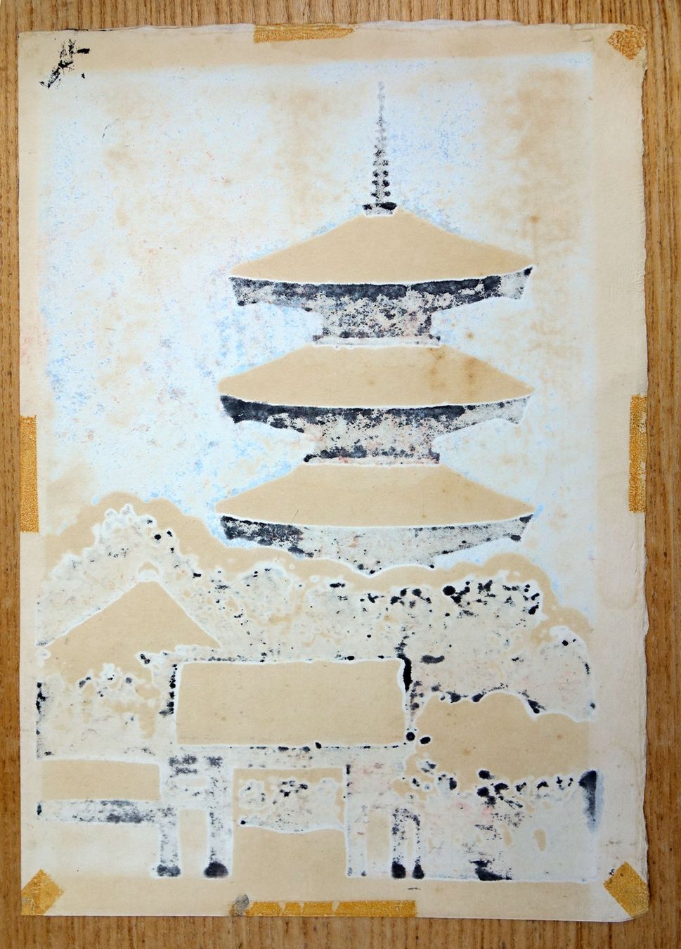 Xilografie: Japan Original Holzschnitt- Isamu Sakamoto -Pagode im Schnee – Usato da Winterthur venduto da Hiruko 8