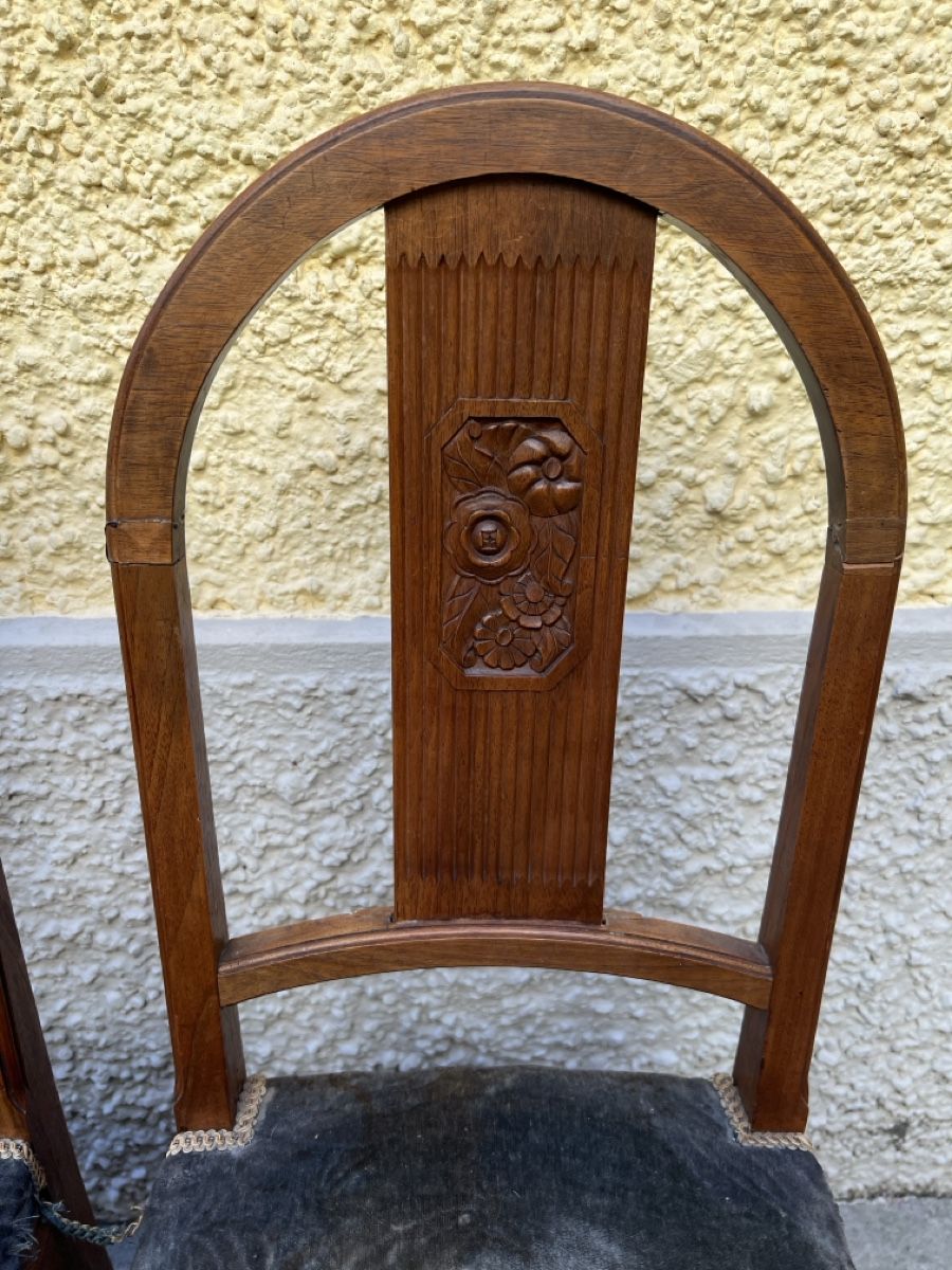 Sedie: 2 Stühle Holz Schnitzerei Stoffbezug – Usato da Bachenbülach venduto da LarissaLaruss 1