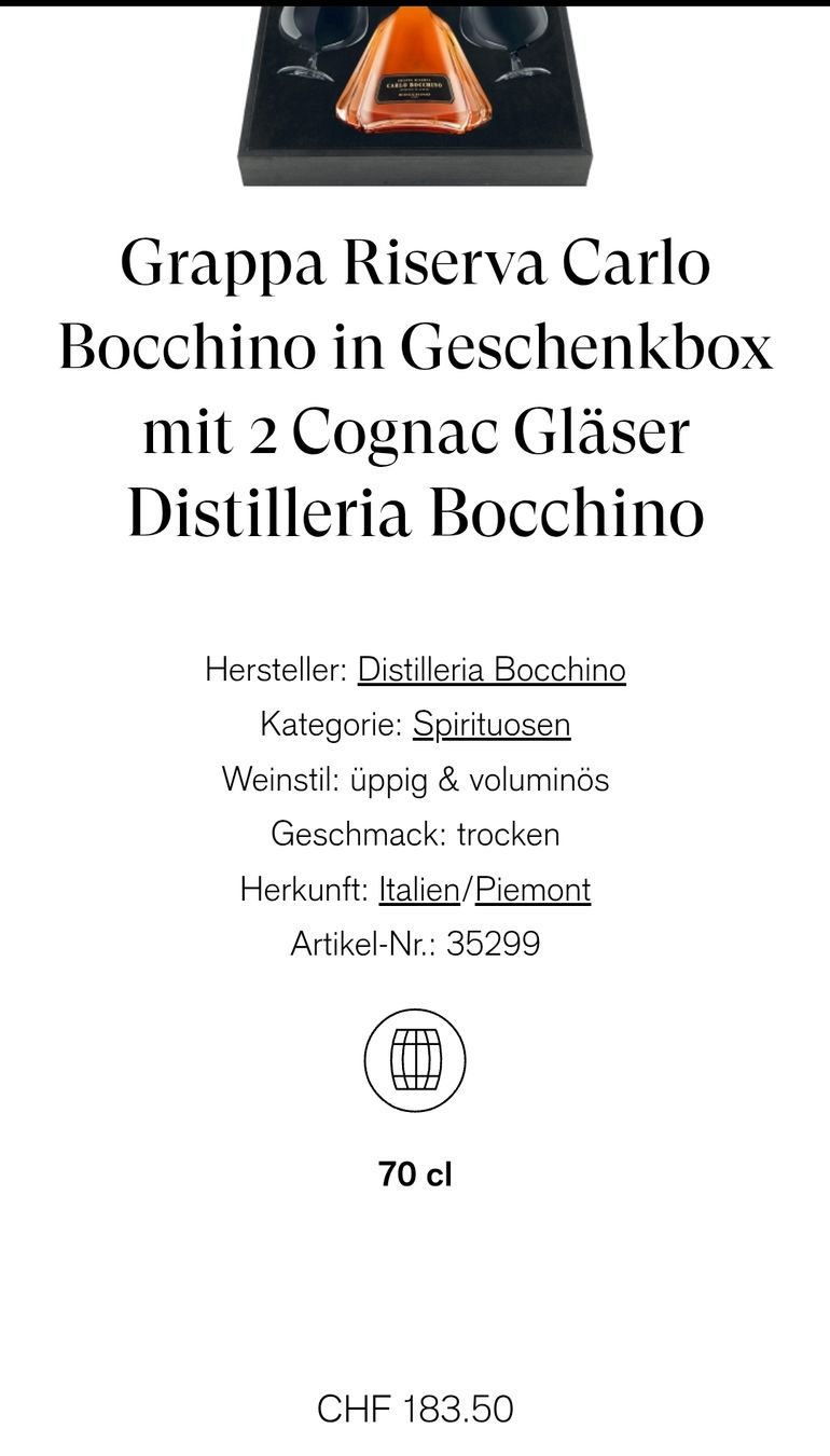 Spirituosen: Grappa Carlo Bocchino in Geschenkbox – Neu und originalverpackt aus Waltenschwil von Bodensee84 5